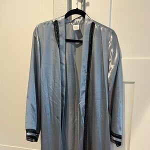 Elegant Silver Long Robe with Black Trim